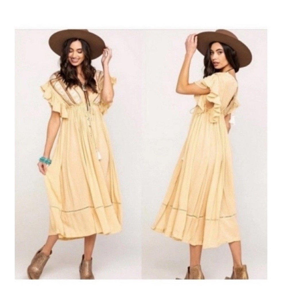 Free People Dress Will Wait For You Midi in Garbanzo Bean Combo XL NWT $168